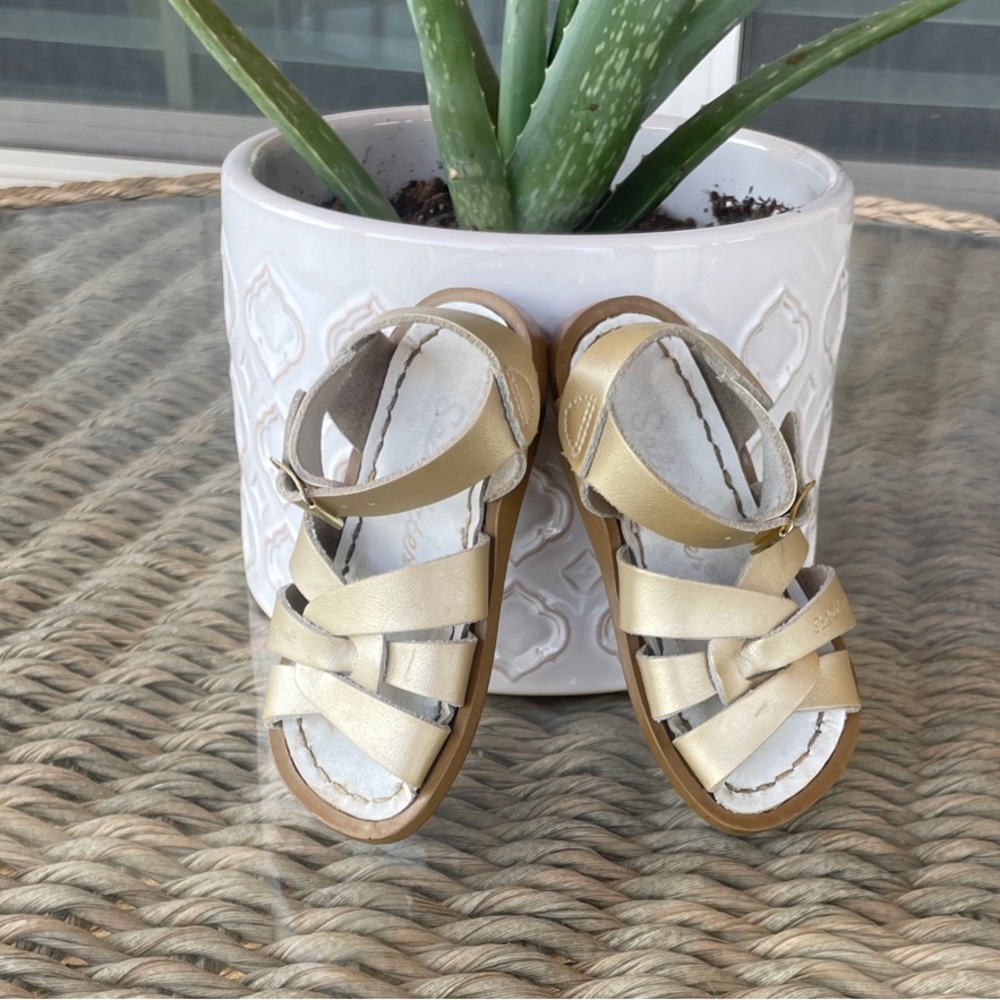 Kids Gold Leather Strappy Sandals